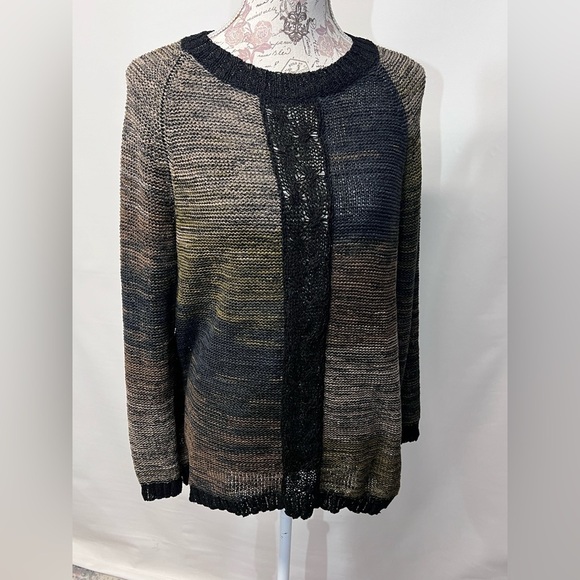 CURIO NY‎ Black and taupe blended open knit sweater size L - Picture 6 of 13